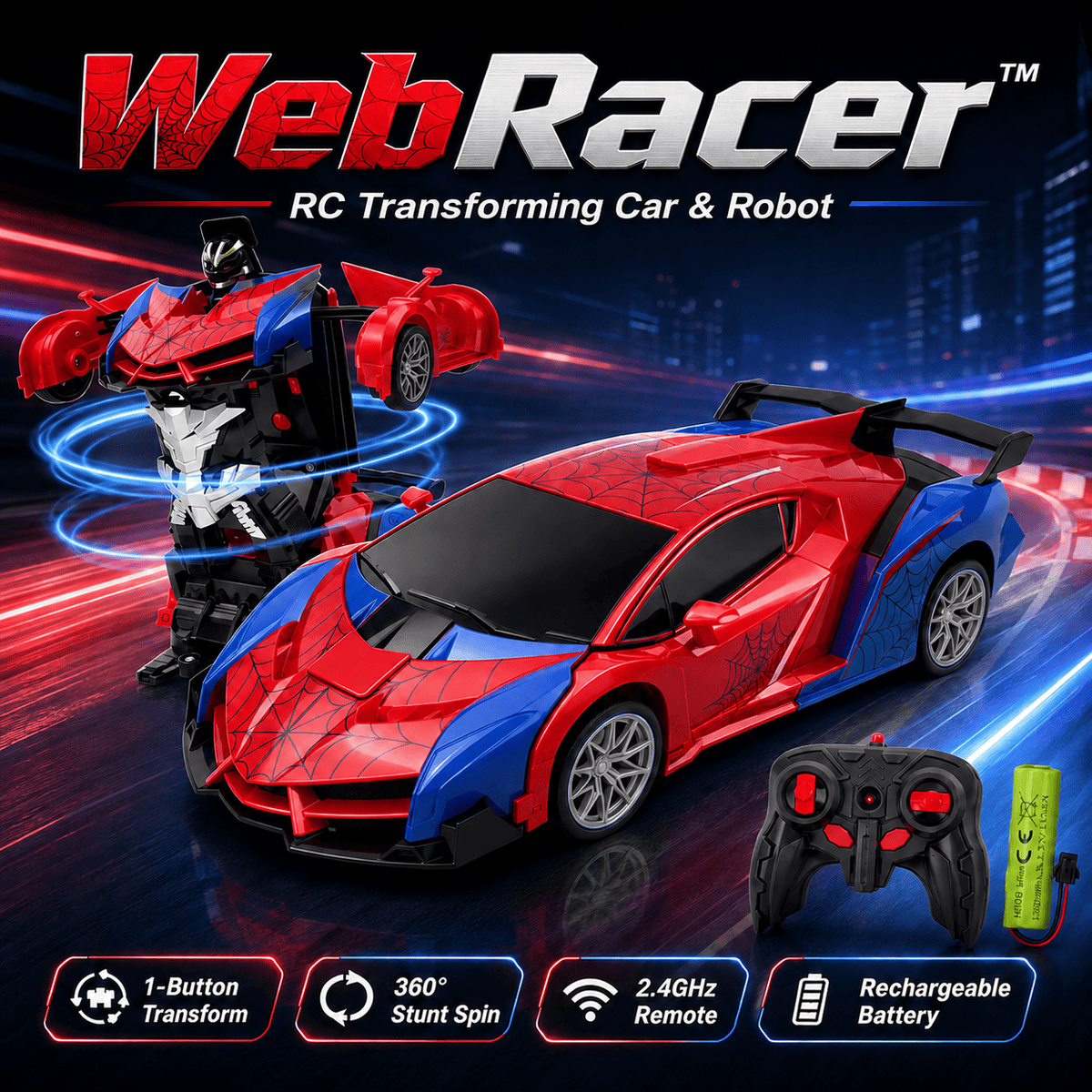 WebRacer™ – RC Transforming Car & Robot