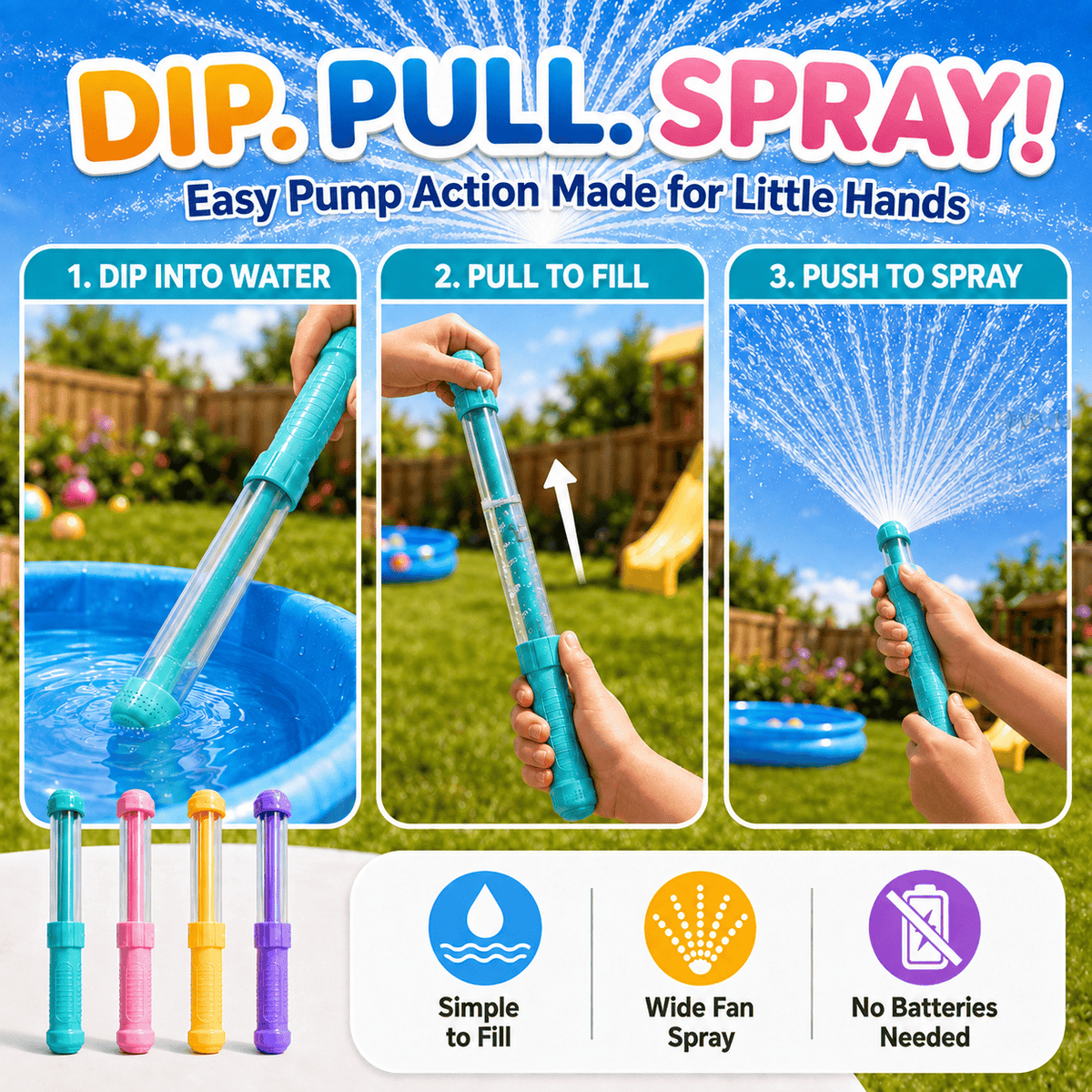 SplashWands™ – 4 Pack Pump Action Water Sprayers