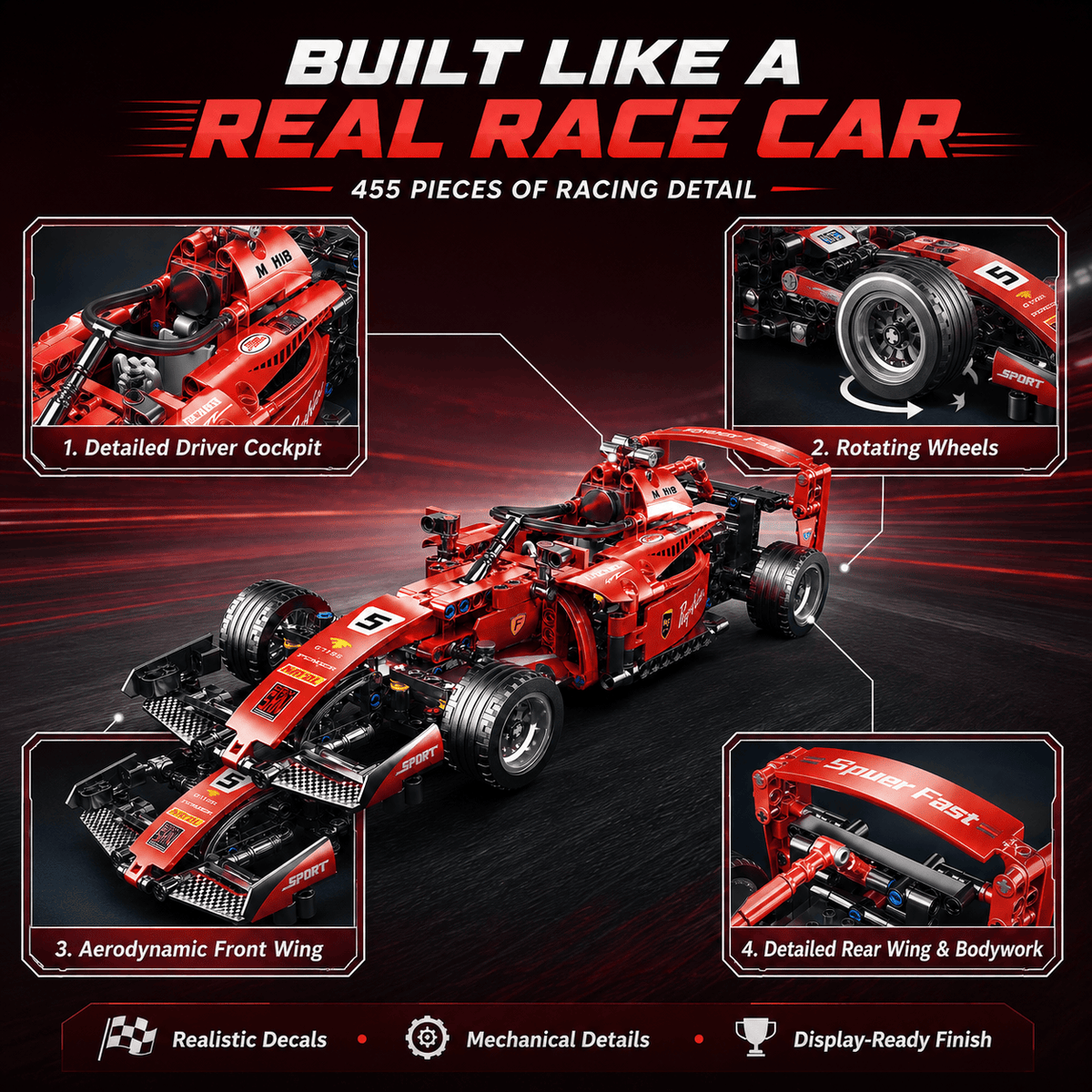 ApexRacer™ – 455 Piece Formula Racing Car Building Set