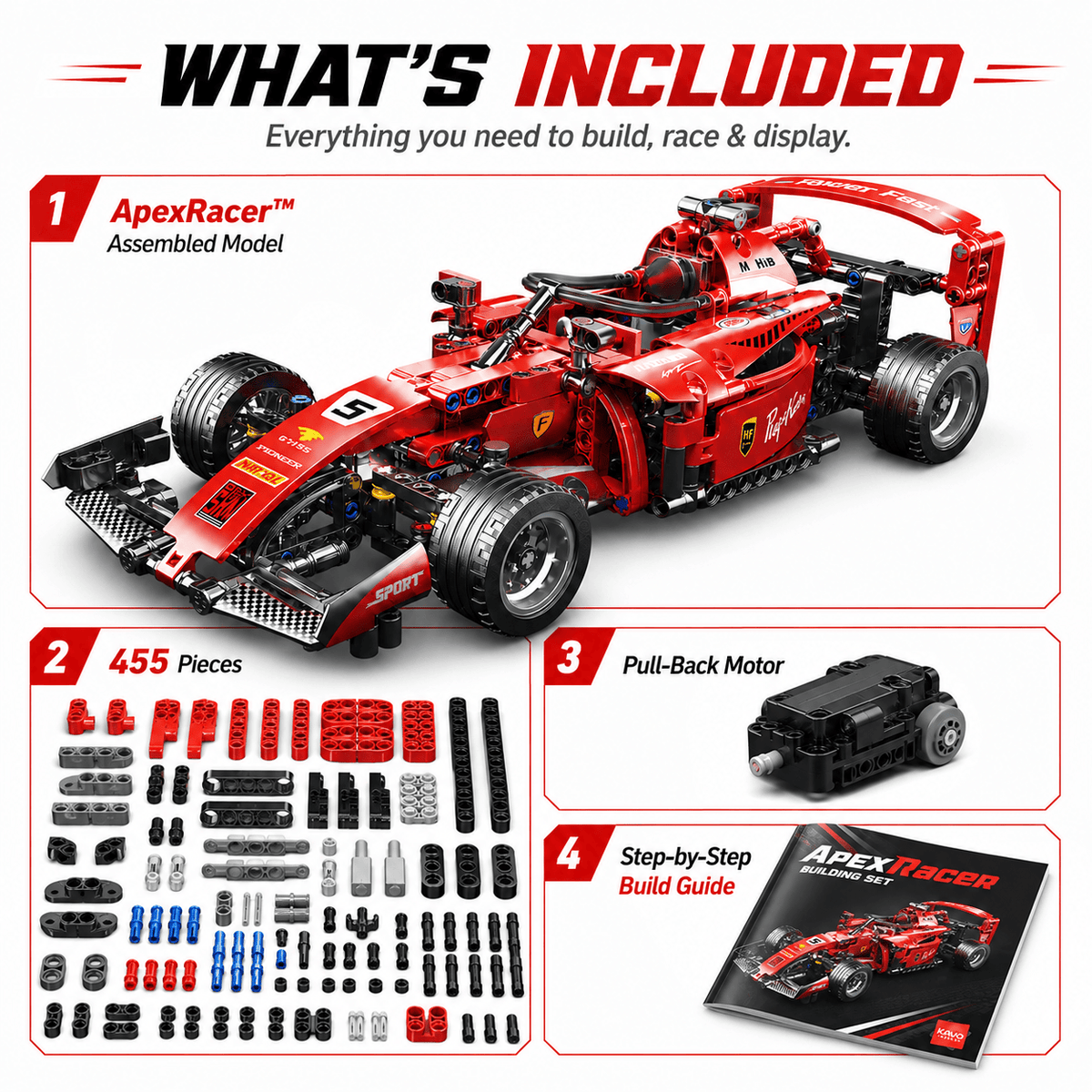 ApexRacer™ – 455 Piece Formula Racing Car Building Set